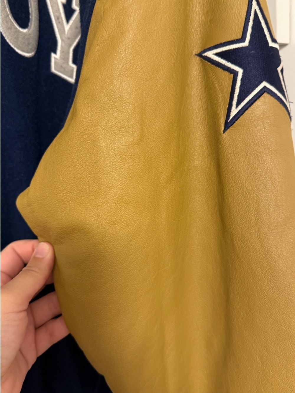 Vintage 'Cowboys' Navy & Brown Letterman Jacket - Picture 4 of 6